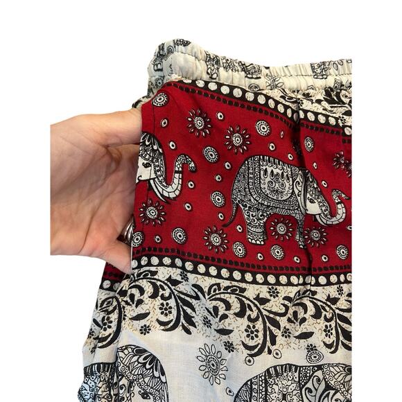 Elephant  Abstract Boho Wide Leg Yoga Palazzo Pants Red White Rayon Woman Medium - Picture 4 of 6